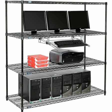 NEXEL 4-Shelf Wire Computer LAN Workstation with Keyboard Tray, 60inW x 24inD x 63inH, Black 695416BK